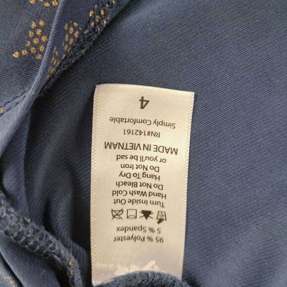 LuLaRoe Navy Blue with Gold Floral Print Blouson Dress Size 4 - Picture 6 of 6